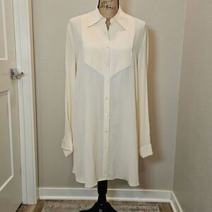 NWOT DKNY Women's Off White Silk Shirt Dress Size Medium